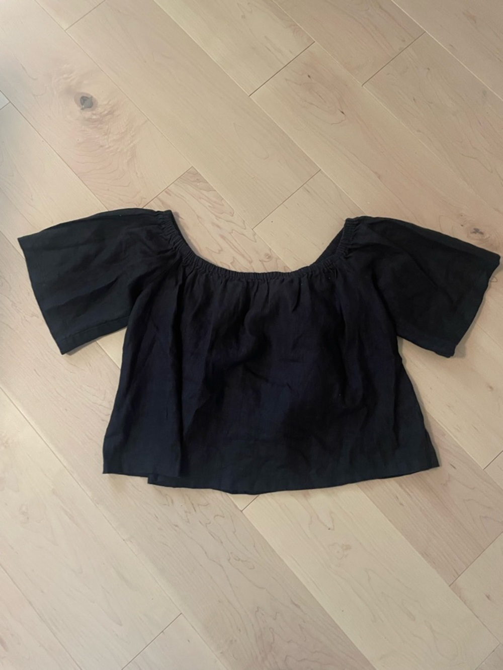 Reformation Black Off-the-Shoulder Crop Top